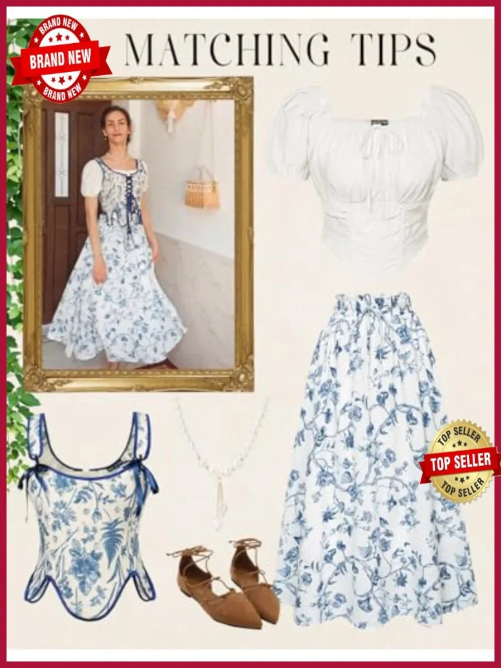 Victorian Floral Maxi Skirt with Pockets Lightweight
